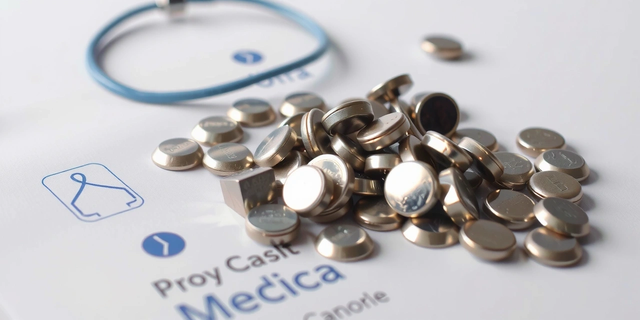 Pila di monete di cromo su sfondo medico