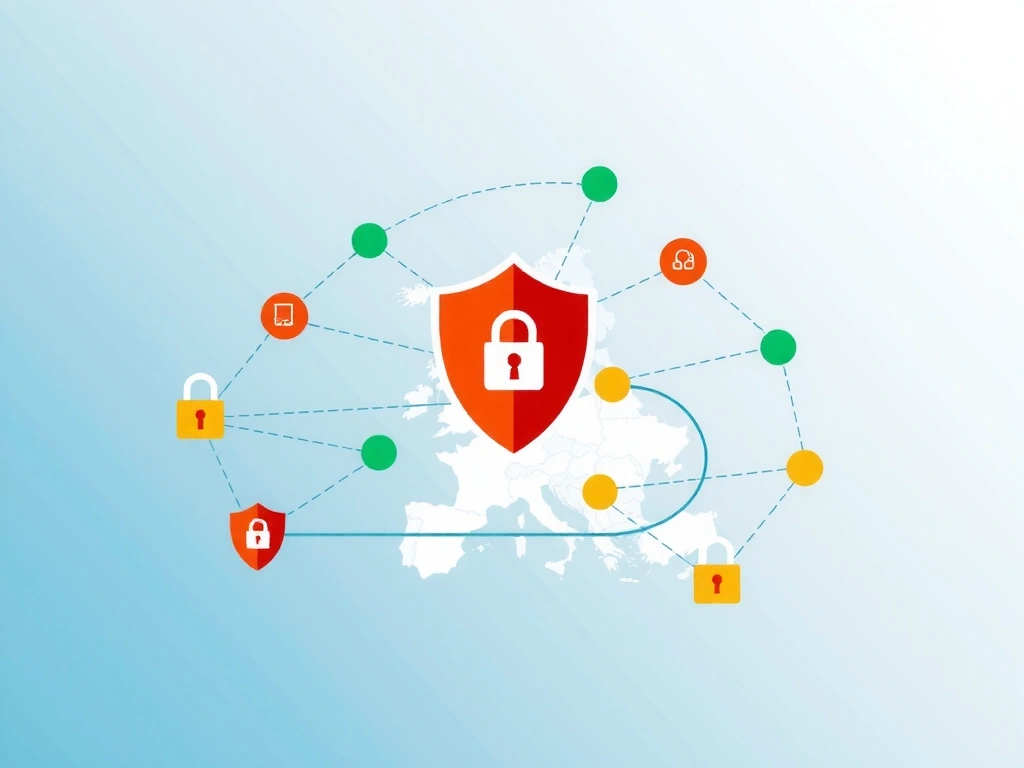 Illustrazione di dati che si muovono in modo sicuro tra diversi server e paesi